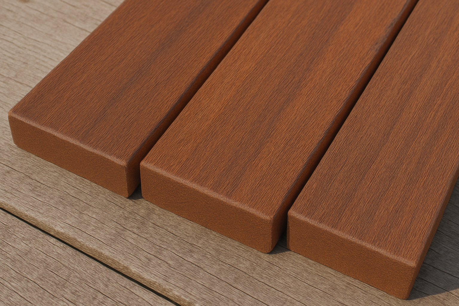Cumaru deck installation showing rich reddish-brown tones