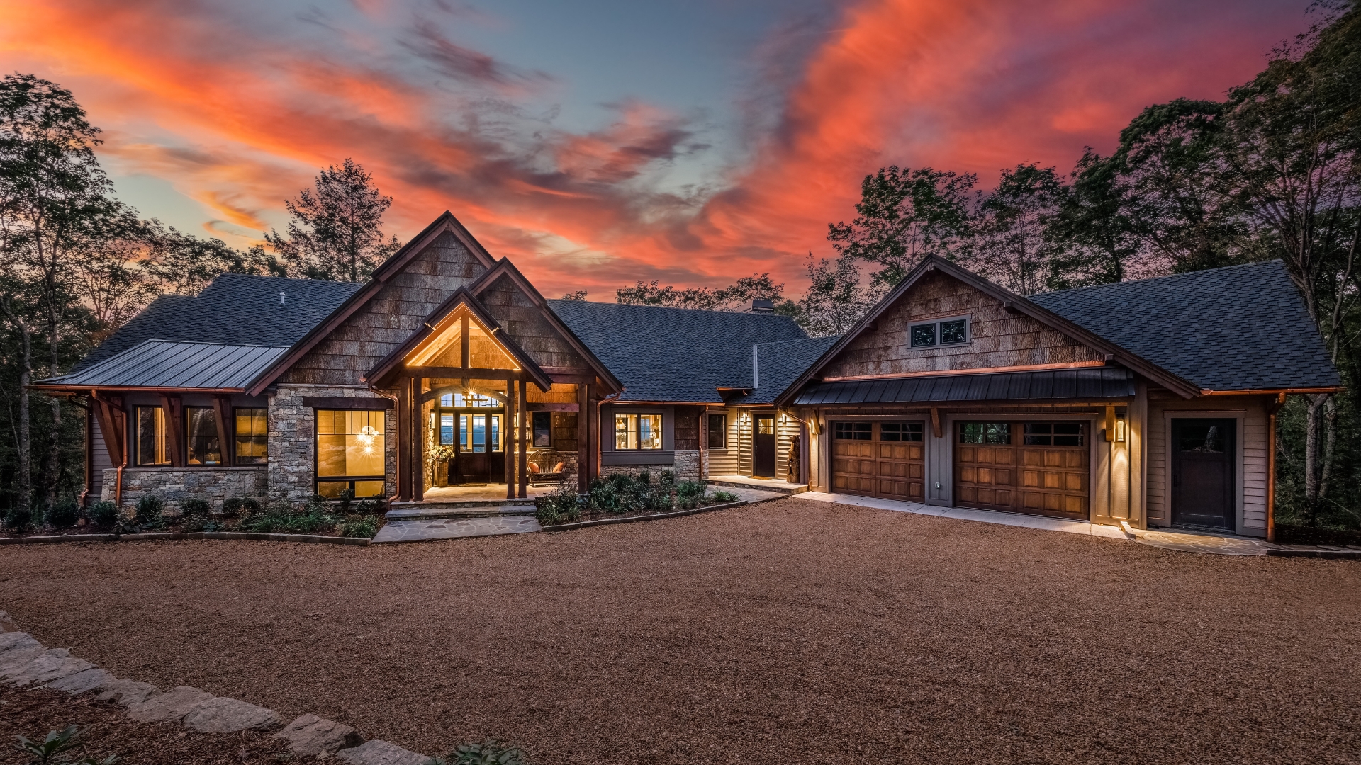 Exterior home clad in natural poplar bark siding