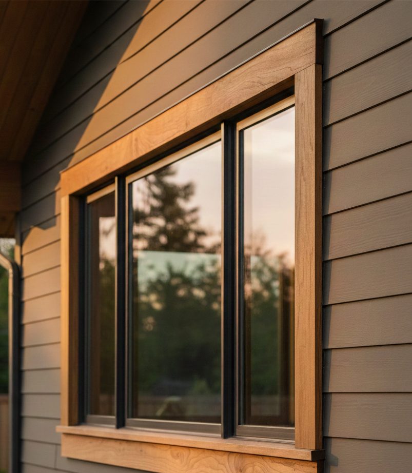 Exterior finish lumber on a residential wall